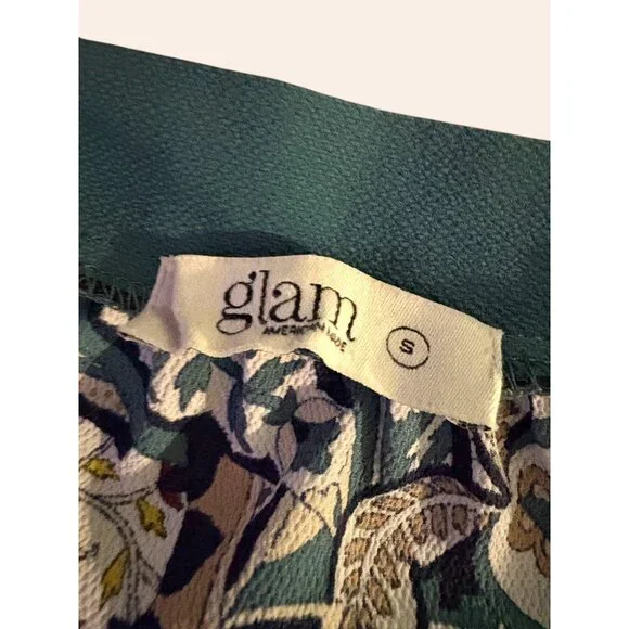 NWOT New Glam American Made Off-Shoulder Boho Print Dress Bell Sleeves Size S - Picture 8 of 9